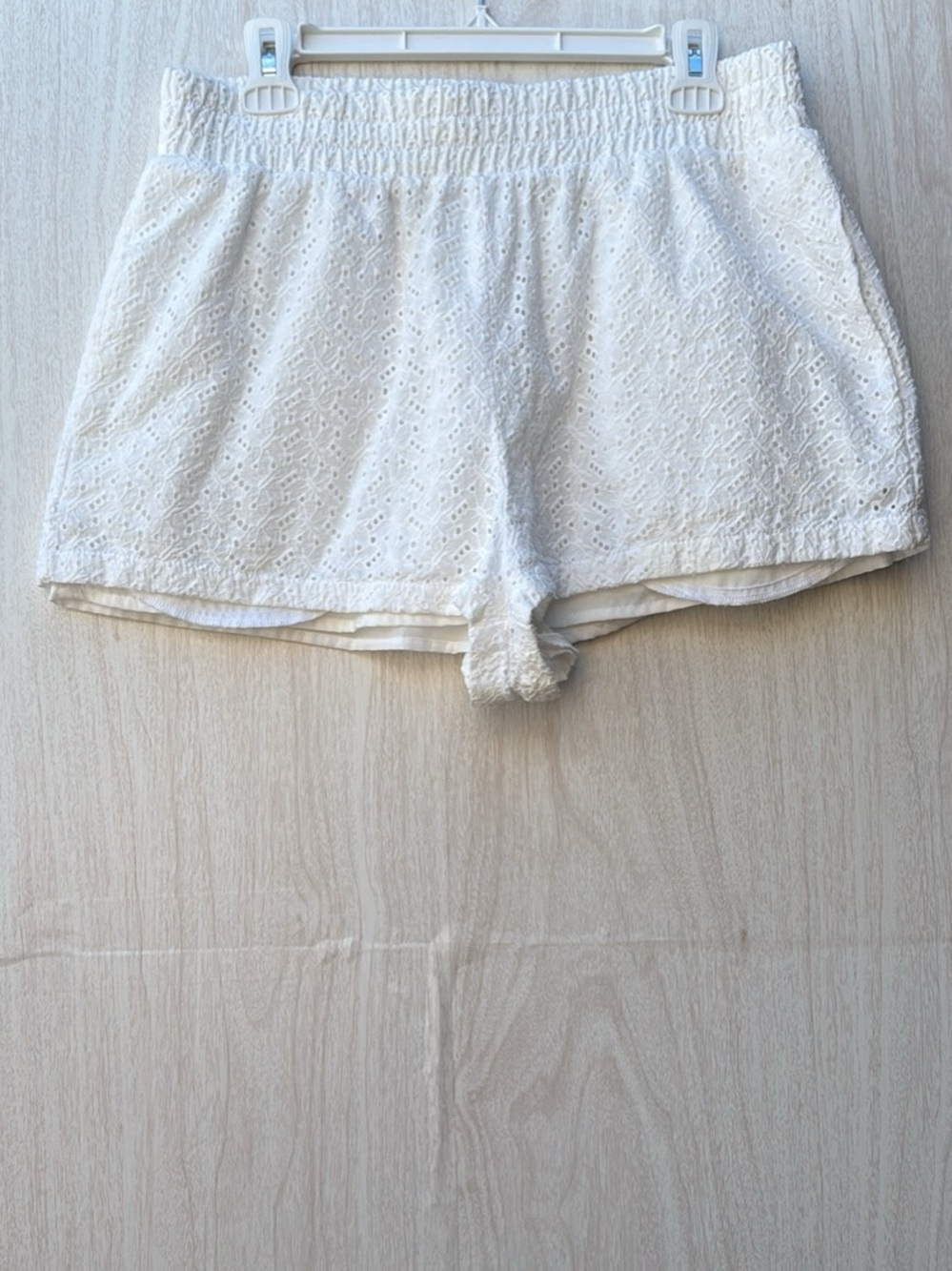 Zara White Eyelet Smocked Waist Lounge Shorts